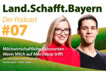 Porträtfoto von 2 Personen, darüber Schriftzug Land.Schafft.Bayern. Der Podcat #07